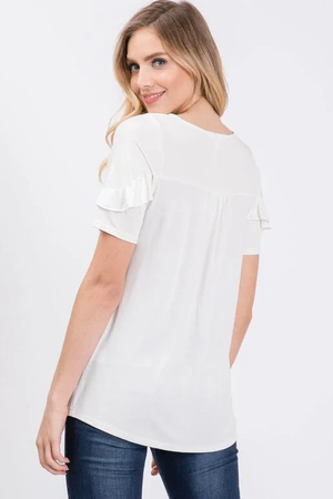 Stella Ruffle Front Yoke Half Sleeve Top - Ivory