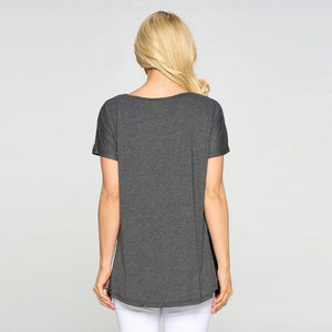 Crissy Short Sleeved Striped Tunic Top - Grey