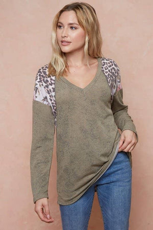 Sweet Attention Patchwork Top - Olive