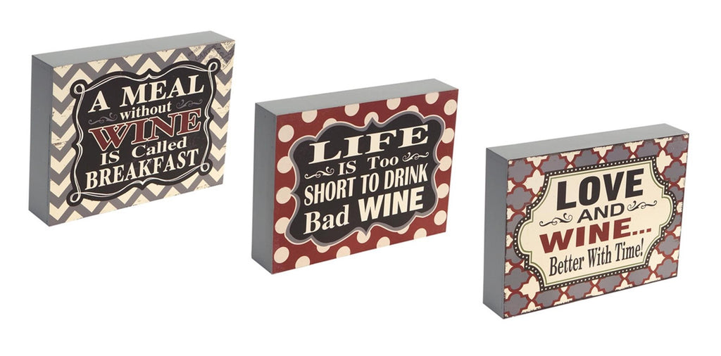 Wine Sitting/Wall Plaques Grey & Red - Set of 3
