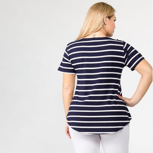 Josie Striped Navy and White Short Sleeve Tunic Top