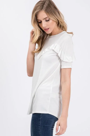 Stella Ruffle Front Yoke Half Sleeve Top - Ivory