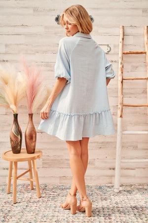 Trinity Shift Short Sleeve Dress - Sky Blue