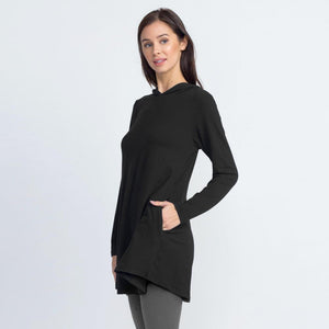 Women's Hooded Long Sleeve Tunic Top - Black