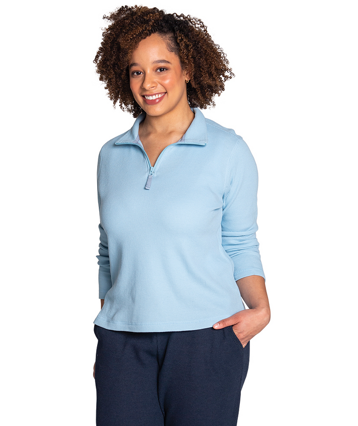 Women's Waffle Quarter Zip Pullover - Chambray