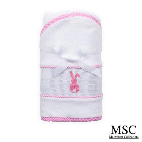 Smocked Hooded Towel - Pink Bunny