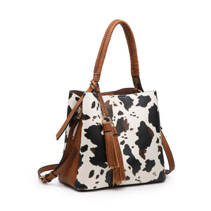 Olivia Animal Print Contrast Hobo with Braided Strap