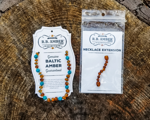 RBA - Grow With Me Baltic Amber/Gemstone Necklace Set - Raw Cognac African Turquoise