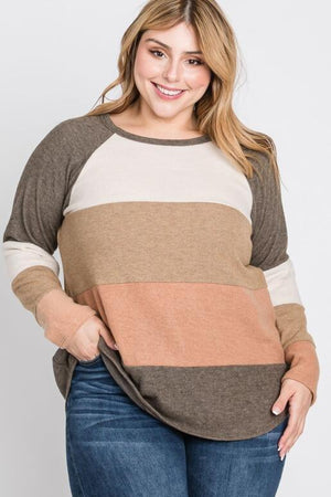 Brea Brushed Hacci Color Block - Brown