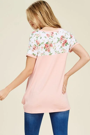 Primrose Floral and Solid Blouse - Blush