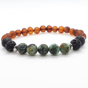 RBA - Adult CHUNKY Amber Aromatherapy Bracelet - Raw African Turquoise Cognac