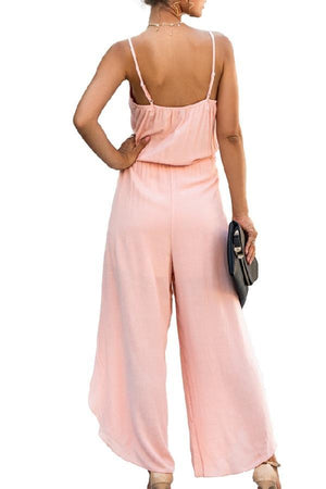 Spaghetti Strap Wide Leg Jumpsuit - Pink