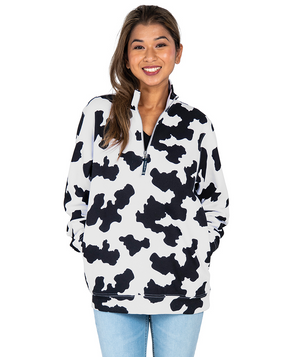 Crosswind Quarter Zip Sweatshirt - Black Cow Print