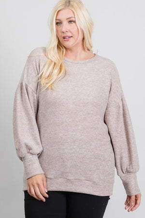 Karina Plus Size Brush Knit Top - Oatmeal