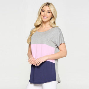 Crissy Short Sleeved Color Block Tunic - Purple