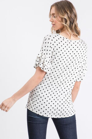 Astra Polka Dot Ruffle Sleeve Top - Off White