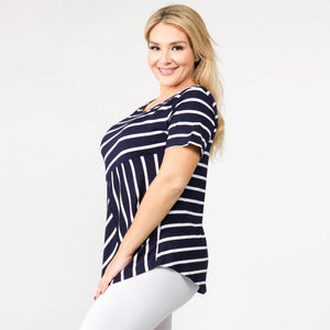 Josie Striped Navy and White Short Sleeve Tunic Top