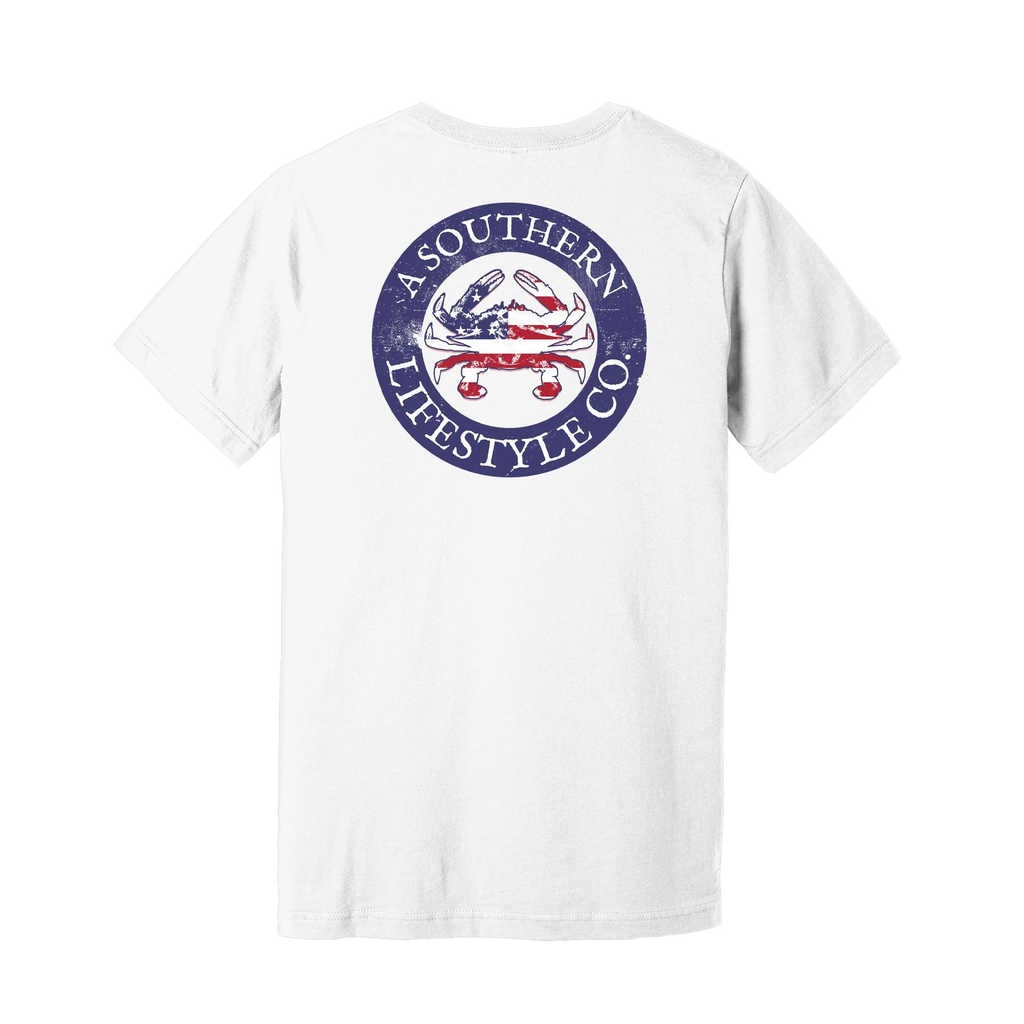 Red White & Blue Crab Short Sleeve Tee - White