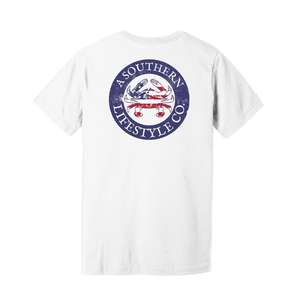 Red White & Blue Crab Short Sleeve Tee - White