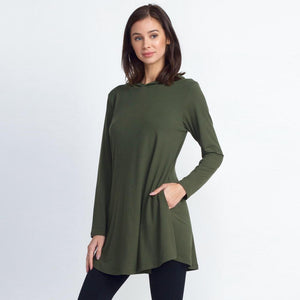 Women's Hooded Long Sleeve Tunic Top - Dark Olive