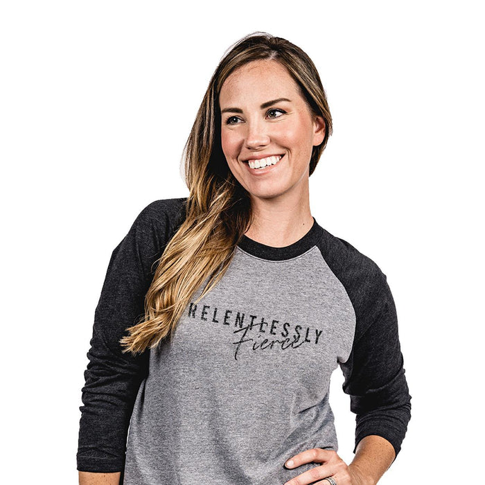 Relentlessly Fierce Women's Baseball Tee - Grey/Black