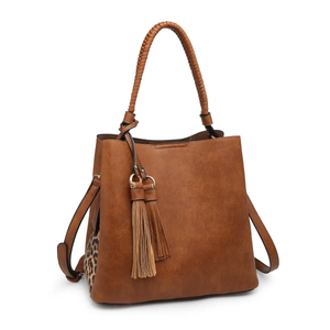 Olivia Animal Print Contrast Hobo with Braided Strap