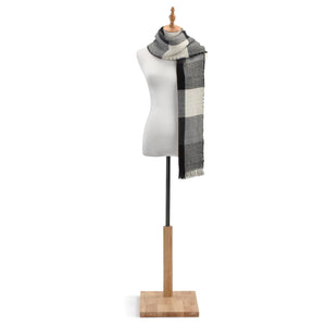 Gray/Black Plaid Reversible Button Poncho