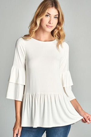 Layla Peplum Top with Ruffle Sleeves - Ivory