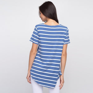 Josie Striped Denim and White Short Sleeve Tunic Top