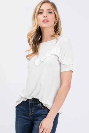 Stella Ruffle Front Yoke Half Sleeve Top - Ivory