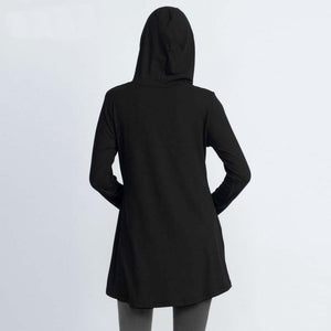 Women's Hooded Long Sleeve Tunic Top - Black