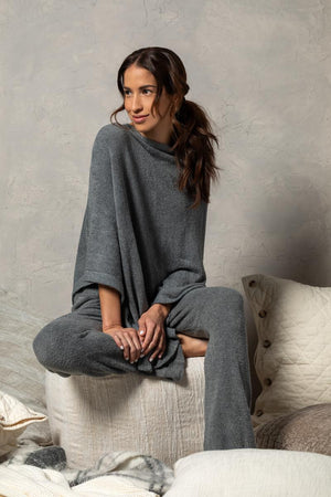 Cozy Knit Microfiber Poncho - Gray