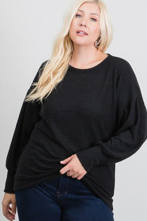 Karina Plus Size Brushed Knit Top - Black