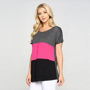 Crissy Short Sleeved Striped Tunic Top - Grey