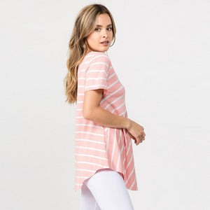 Josie Striped Rose and White Short Sleeve Tunic Top