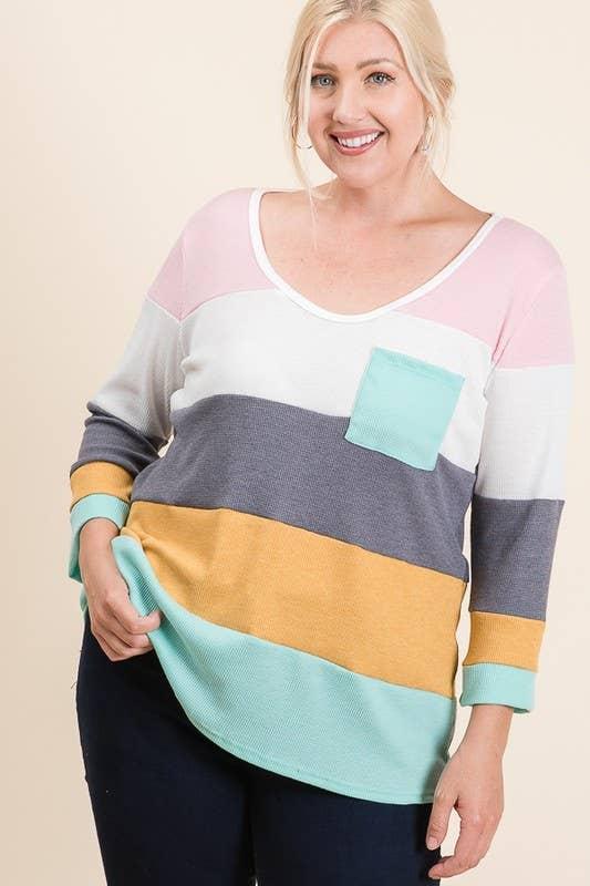 Plus Size Thermo Colorblock Knit Top - Multicolor