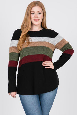 Luna Plus Size Color Block Long Sleeve Top - Black