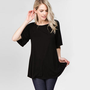 Nora Solid Color Regular Size Short Sleeve Tunic - Black