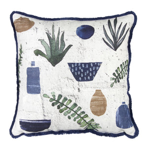 Pillow - 15" Cotton Ferns and Pots Design