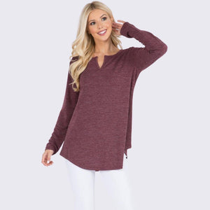 Madison Women's Long Sleeve Tunic Top - Wine