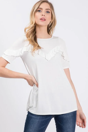 Stella Ruffle Front Yoke Half Sleeve Top - Ivory