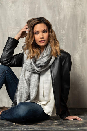 Herringbone Shawl - Gray with Stripes