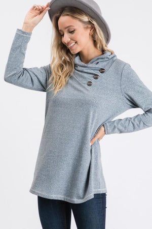 Sophia Pintucked Neckline French Terry Top - Teal