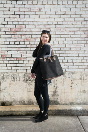 Black Herringbone Carry On Duffle