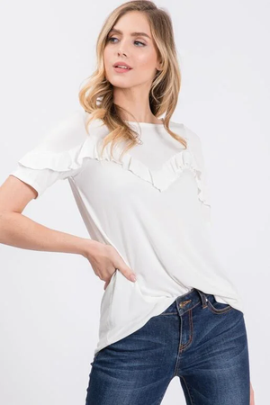Stella Ruffle Front Yoke Half Sleeve Top - Ivory