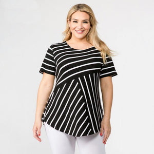 Josie Striped Black and White Short Sleeve Tunic Top