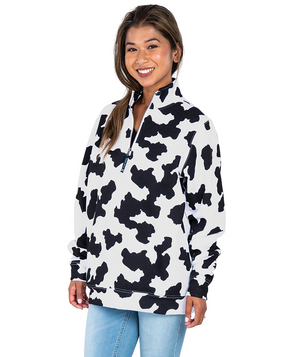 Crosswind Quarter Zip Sweatshirt - Black Cow Print