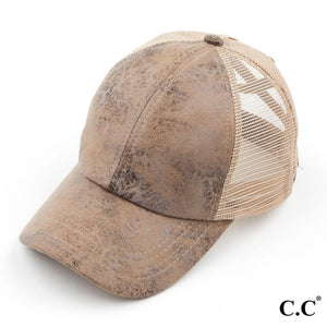 C.C. Criss Cross Faux Leather Mesh Pony Cap