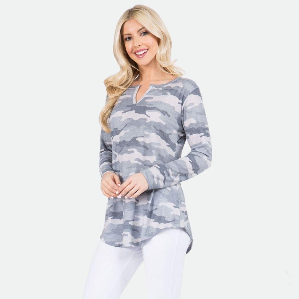 Rae Women's Long Sleeve Vintage Camouflage - Beige