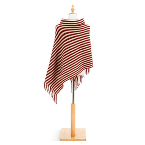 Cowl Neck Poncho - Cranberry and Cream
